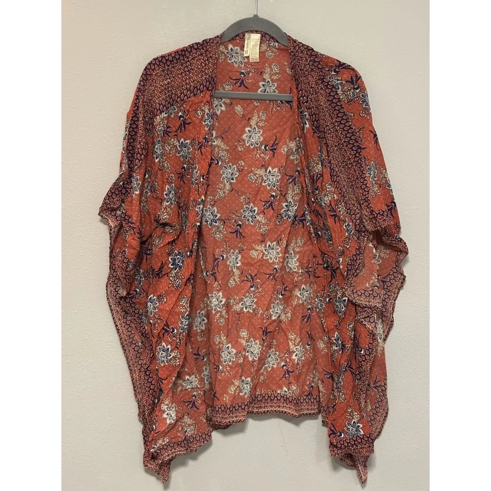 Japna Cover Up kimono Women's Size One-Size Coral Open Front Floral Pattern - Picture 3 of 11